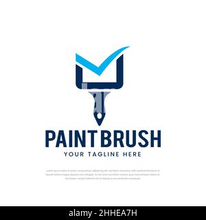 Paint brush logo design check icon, symbol, template Stock Vector