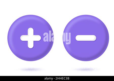 Plus and minus button. 3D icon illustration Stock Vector