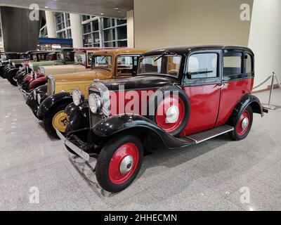 exhibition of retro cars at Domodedovo airport. Moscow. Russia. December 21, 2021. Stock Photo
