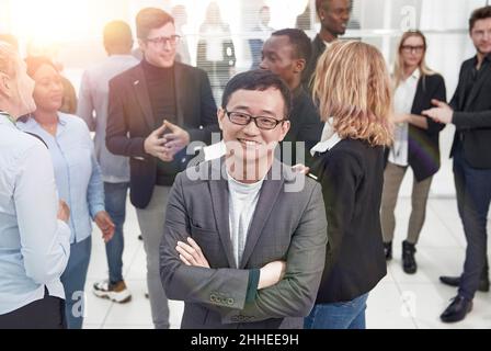 Portrait of nice cheerful elegant classy stylish trendy professi Stock Photo