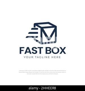 Fast delivery box icon design logo, package tracking symbol, letter M, flat design for apps and websites, isolated, vector illustration Stock Vector