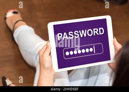 Tablet screen displaying a password concept Stock Photo