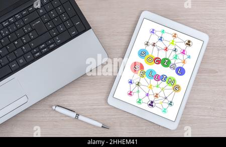 Social selling concept shown on a digital tablet Stock Photo