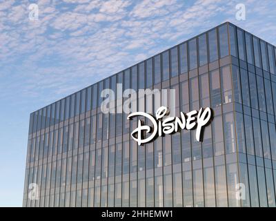 Burbank, California, USA. January 8, 2022. Editorial Use Only, 3D CGI. The Walt Disney Company American Media Multinational Entertainment Video Networ Stock Photo