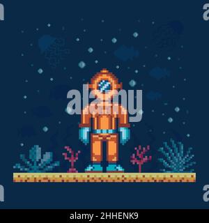 Underwater sea landscape, arcade game ocean level. Cartoon vector ...