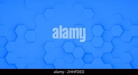 Abstract vivid blue background with hexagons or honeycombs, flat lay view from directly above Stock Photo