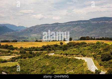 Corbière Wine Region and Back Country on a Sunny Spring Day in Aude, France Stock Photo