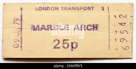 Vintage 1970s London Underground Railway Train Ticket - Marble Arch Stock Photo