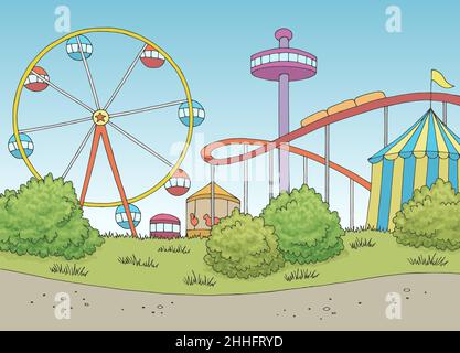 Amusement park landscape graphic color sketch illustration vector Stock Vector