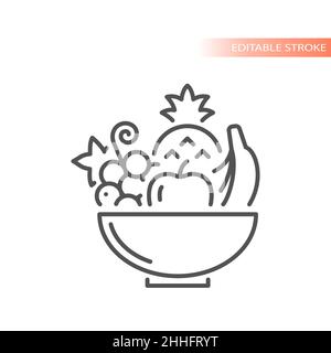 Bowl with fruits outline vector icon. Thin line, editable stroke. Stock Vector
