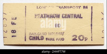 Vintage 1970s London Underground Railway Train Ticket - Heathrow Central