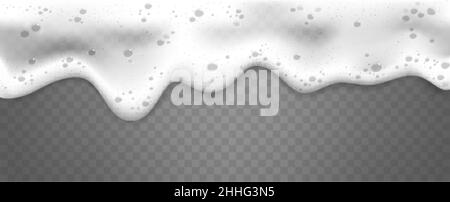 Lathering beer. Realistic beers clean foam, 3d lather biere splash, foamed sea bubbles, wet soap shower shampoo splashes, suds alcohol drink, water froth, tidy vector illustration Stock Vector