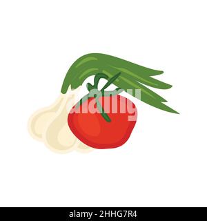 On a white background, onions and tomatoes Stock Vector