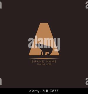 Logo template letter A with bear incorporated. Negative Space abstract Style Modern Vector Editable Stock Vector