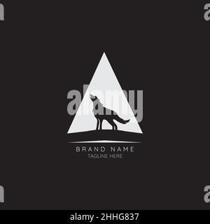 Logo template letter A with wolf incorporated. Negative Space abstract Style Modern Vector Editable Stock Vector