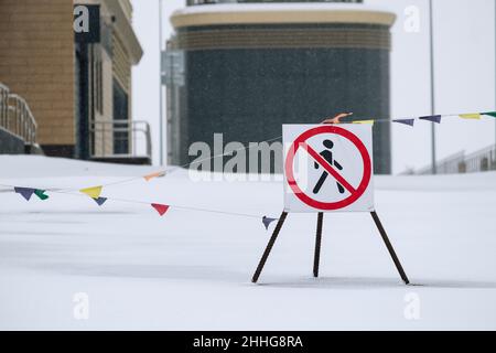 Sign. Passage is forbidden. Crossed out pedestrian. Stock Photo