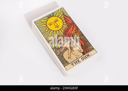 The Sun tarot card from a traditional pack Stock Photo