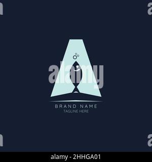 Logo template letter A with fish incorporated. Negative Space abstract Style Modern Vector Editable Stock Vector