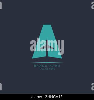 Logo template letter A with airplane incorporated. Negative Space abstract Style Modern Vector Editable Stock Vector