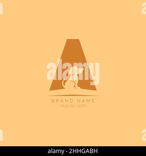 Logo template letter A with dog symbol incorporated. Negative Space abstract Style Modern Vector Editable Stock Vector
