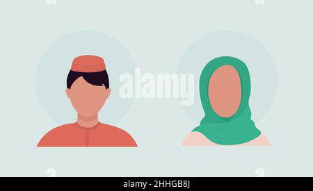 Couple semi flat color vector character avatar set. Man and woman in traditional clothes. Portrait from front view. Isolated modern cartoon style illu