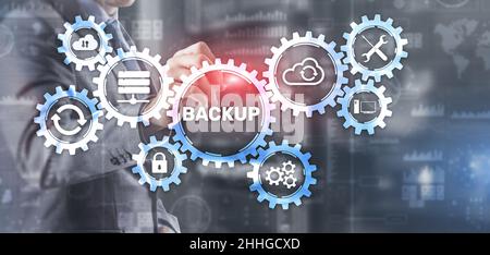 Backup Data recovery Cybersecurity. Mixed media technology concept. Stock Photo