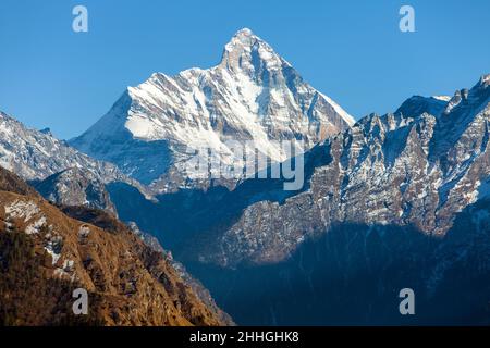 mount Nanda Devi, one of the best mounts in Indian Himalaya, seen from Joshimath Auli,  Uttarakhand, India Stock Photo