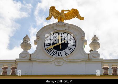 Vienna, Austria, July 22, 2021. Clock on the roof of Schonbrunn Palace Stock Photo