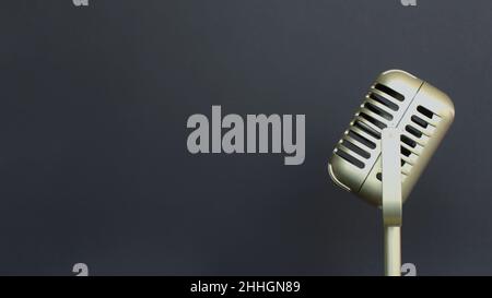 Vintage and retro concept. Vintage classic microphone on black background with copy space for text Stock Photo