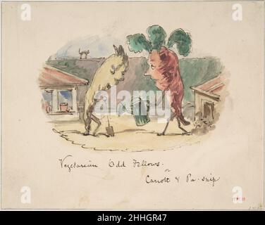 "Vegetarian Odd Fellows: or, Carrott and Pa-Snip" 1837–64 John Leech British. "Vegetarian Odd Fellows: or, Carrott and Pa-Snip". John Leech (British, London 1817–1864 London). 1837–64. Watercolor, pen and brown ink, over graphite. Drawings Stock Photo
