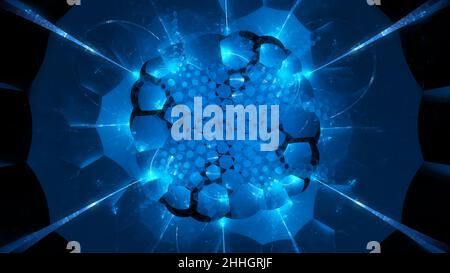 Blue glowing futuristic nanotechnology, computer generated abstract background, 3D rendering Stock Photo