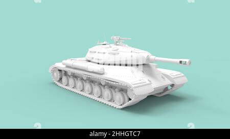 3D rendering of a battle tank, armored world war 2 military vehicle large canon turret isolated in studio background. Stock Photo