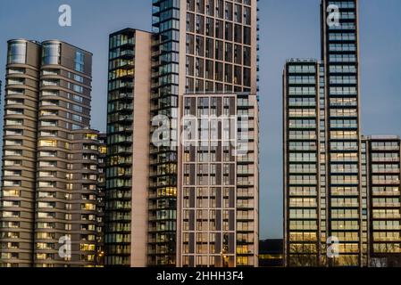 New housing developments comprising modern high-rise towers on Albert Embankment, Vauxhall, London, England, UK Stock Photo