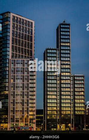 New housing developments comprising modern high-rise towers on Albert Embankment, Vauxhall, London, England, UK Stock Photo