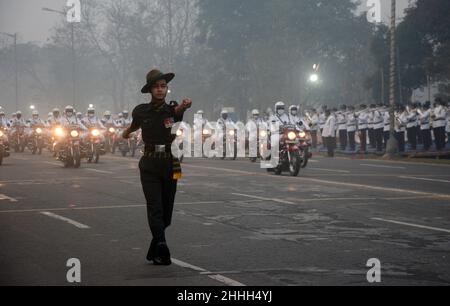 Kolkata, India. 21st Jan, 2022. (1/21/2022) The rehearsals were going on for Republic Day Parade. This parade was done in Covid pandemic situation.Republic day in India is celebrated on January 26 every year. This year, the country will be celebrating its 73rd Republic Day Constitution of India was adopted in 1950 after attaining Independence on 15 August 1947. (Photo by Rahul Sadhukhan/Pacific Press/Sipa USA) Credit: Sipa USA/Alamy Live News Stock Photo