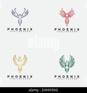 Set Phoenix logo Vector Illustration Design Template Stock Vector
