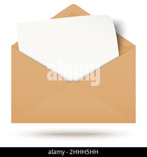 brown envelope opened with empty white paper and shadow Stock Vector