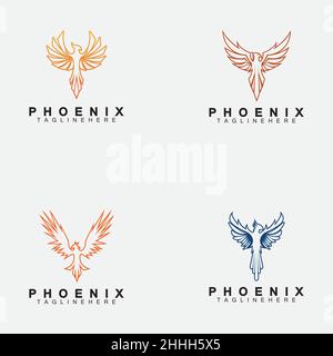 Set Phoenix logo Vector Illustration Design Template Stock Vector