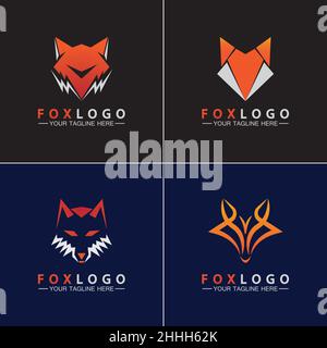 Set Fox logo Vector illustration design template Stock Vector