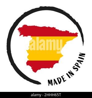 eps vector file with business stamp, round patch ' Made in Spain ' with silhouette of spain and national colors Stock Vector