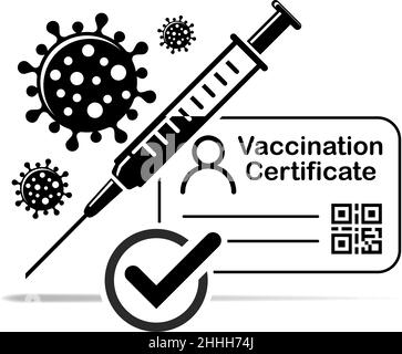 COVID-19 vaccine passport icon. Vaccination certificate against coronavirus with check mark, medical card or passport for travel in time pandemic. Vec Stock Vector