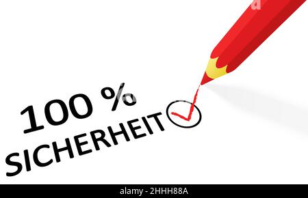 red pencil drawing hook and text 100% security (in german) Stock Vector