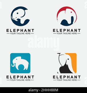 Set Elephant Logo Vector Illustrator Design Template Stock Vector