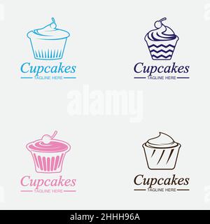 Set Cupcake Logo design vector template. Cupcakes bakery icon. Stock Vector