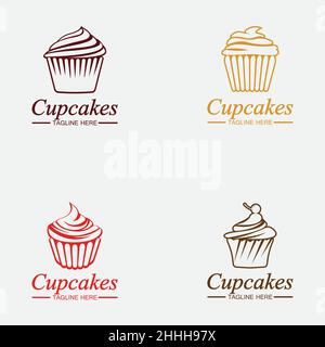 Set Cupcake Logo design vector template. Cupcakes bakery icon. Stock Vector