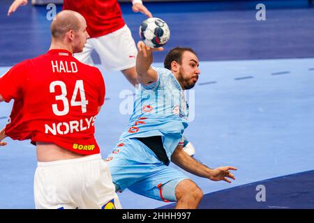 BUDAPEST, HUNGARY - JANUARY 24:  during the Men's EHF Euro 2022 Main Round Group I match between Denmark and the Netherlands at the MVM Dome on January 24, 2022 in Budapest, Hungary (Photo by Henk Seppen/Orange Pictures) Stock Photo