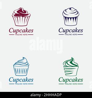 Set Cupcake Logo design vector template. Cupcakes bakery icon. Stock Vector