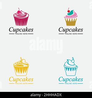 Set Cupcake Logo design vector template. Cupcakes bakery icon. Stock Vector