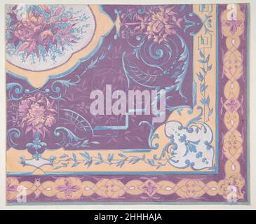 Strapwork French Renaissance Wallpaper design featuring bouquets of roses, strapwork, and rinceaux ...