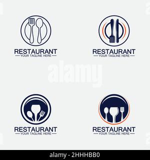 Set Restaurant logo with spoon and fork icon,menu design food drink concept for cafe restaurant Stock Vector
